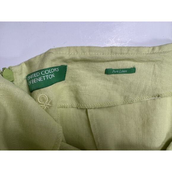 Lime Green 100% Linen Midi Skirt M/L High Slit United Colors Of Benetton - Picture 8 of 9